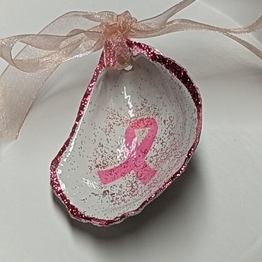 Breast Cancer Awareness Handcrafted Oyster Shell Support Your Survivor 3.5x2"